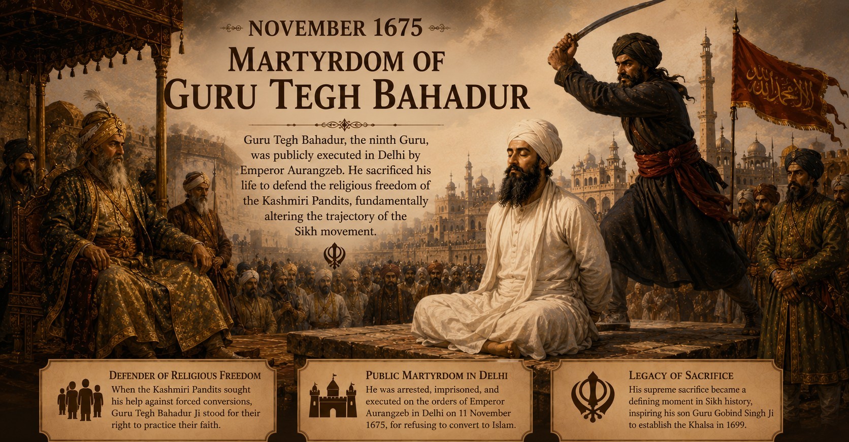 November 1675 Martyrdom of Guru Tegh Bahadur
